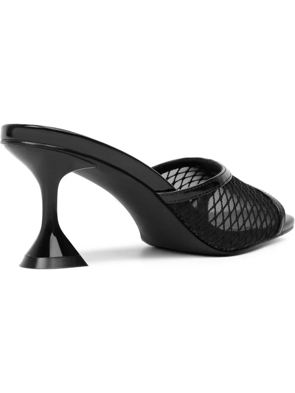 Women's Black Mesh Stylish Square Open Toe Slip on Heeled Slides Mules Sandals